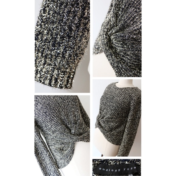 Super Sparkly Twist Knot Front Rib Knit Sweater - Picture 4 of 8